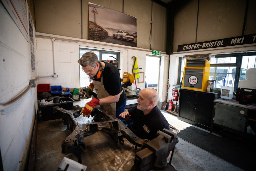 Will Dron with Steve Dusty Binns at Mission Motorsport headquarters