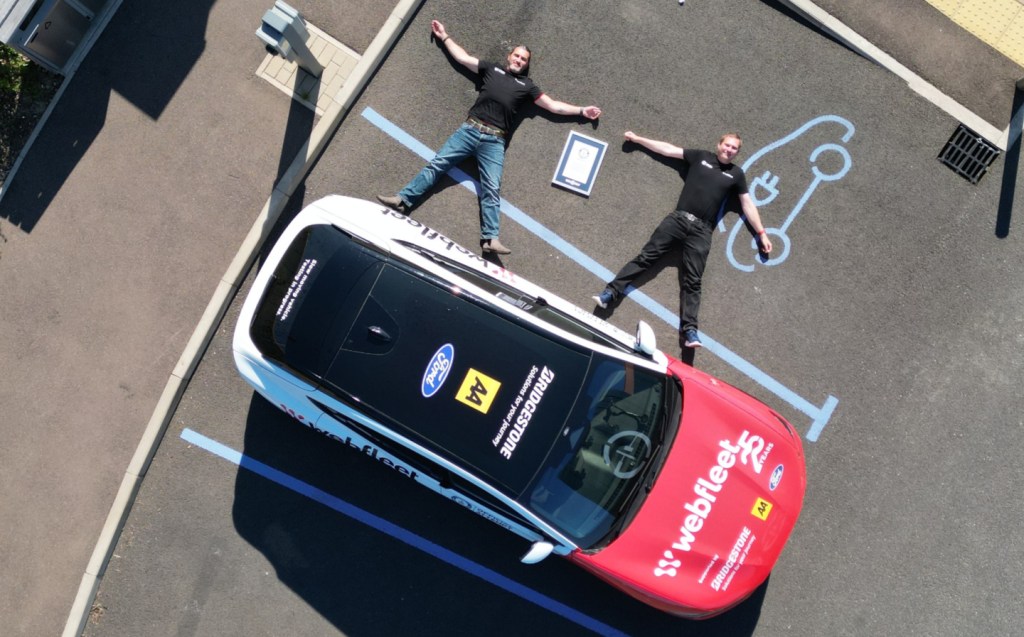 Kevin Booker and Sam Clarke with the EV range record-breaking Ford Mustang Mach-E.