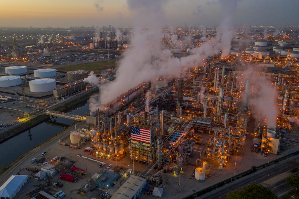 CARSON, CALIFORNIA - APRIL 22: An aerial view shows Marathon Petroleum Corp's Los Angeles Refinery, the state's largest producer of gasoline, as oil prices have cratered with the spread of the coronavirus pandemic on April 22, 2020 in Carson, California. Crude oil prices dropped into negative territory for the first time on April 20 with millions of barrels going unused after travel restrictions and widespread social distancing measures brought on by the coronavirus (COVID-19) pandemic all but obliterated global energy demand. Today marks the 50th anniversary of Earth Day, the annual celebration of the environmental movement. (Photo by David McNew/Getty Images)