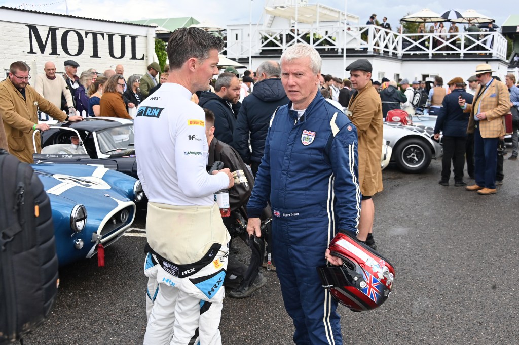 GT racer Alex Buncombe chats with touring car legend Steve Soper in the assembly area ahead of an RAC TT Cepebration session. Photo: Dave Benett via Getty Images