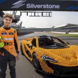 Lando Norris takes on Silverstone Circuit in a life-size Lego Technic McLaren P1.