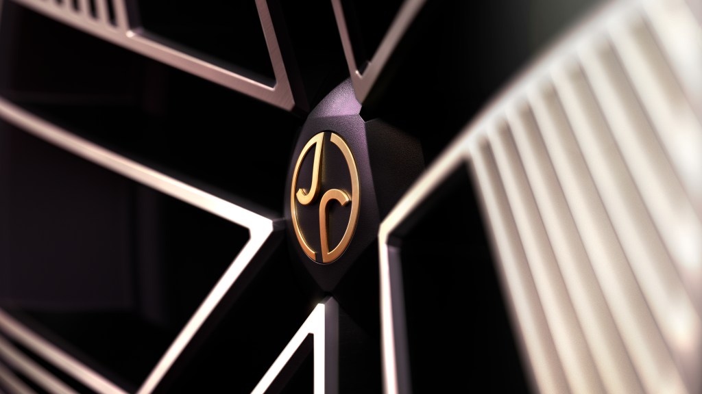 Jaguar Type 00 concept car detail: J/r monogram badge on wheel