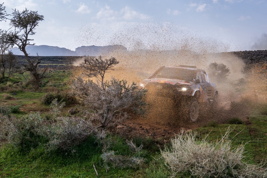 Overdrive Racing's Belgian driver Guillaume de Mevius and his French co-driver Xavier Panseri steer their Toyota during Stage 1 in the 2024 Dakar Rally. (Photo by Patrick Hertzog/ AFP via Getty Images)