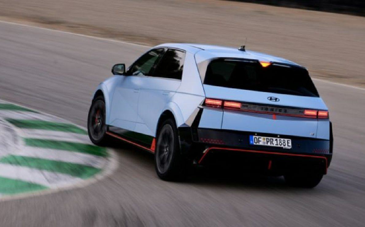 Hyundai Ioniq 5 N rear viewing on track cornering