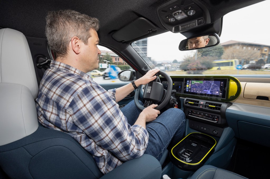 Will Dron test driving the 2025 Fiat Grande Panda