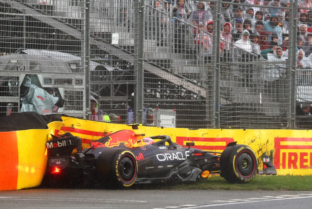 MELBOURNE, AUSTRALIA - MARCH 16: Liam Lawson of New Zealand driving the (30) Oracle Red Bull Racing RB21 crashes during the F1 Grand Prix of Australia at Albert Park Grand Prix Circuit on March 16, 2025 in Melbourne, Australia. (Photo by Mark Thompson/Getty Images)